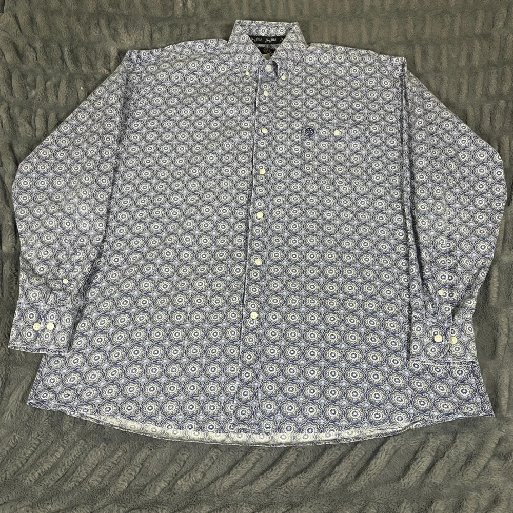 George Strait Collection by Wrangler Men Blue Floral Medallion Western Shirt XXL